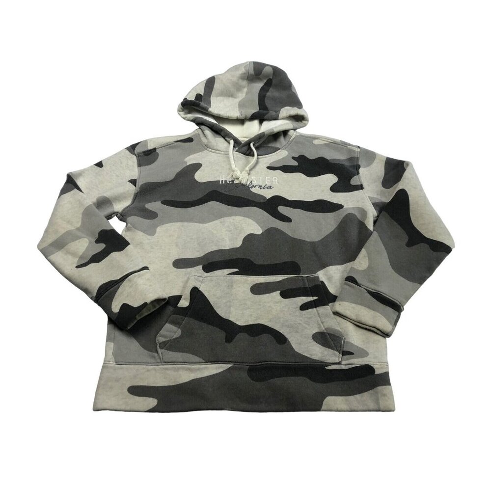 Hollister Sweater Hoodie Camouflage Gray White Logo Embroidered Adjustable Sz XS